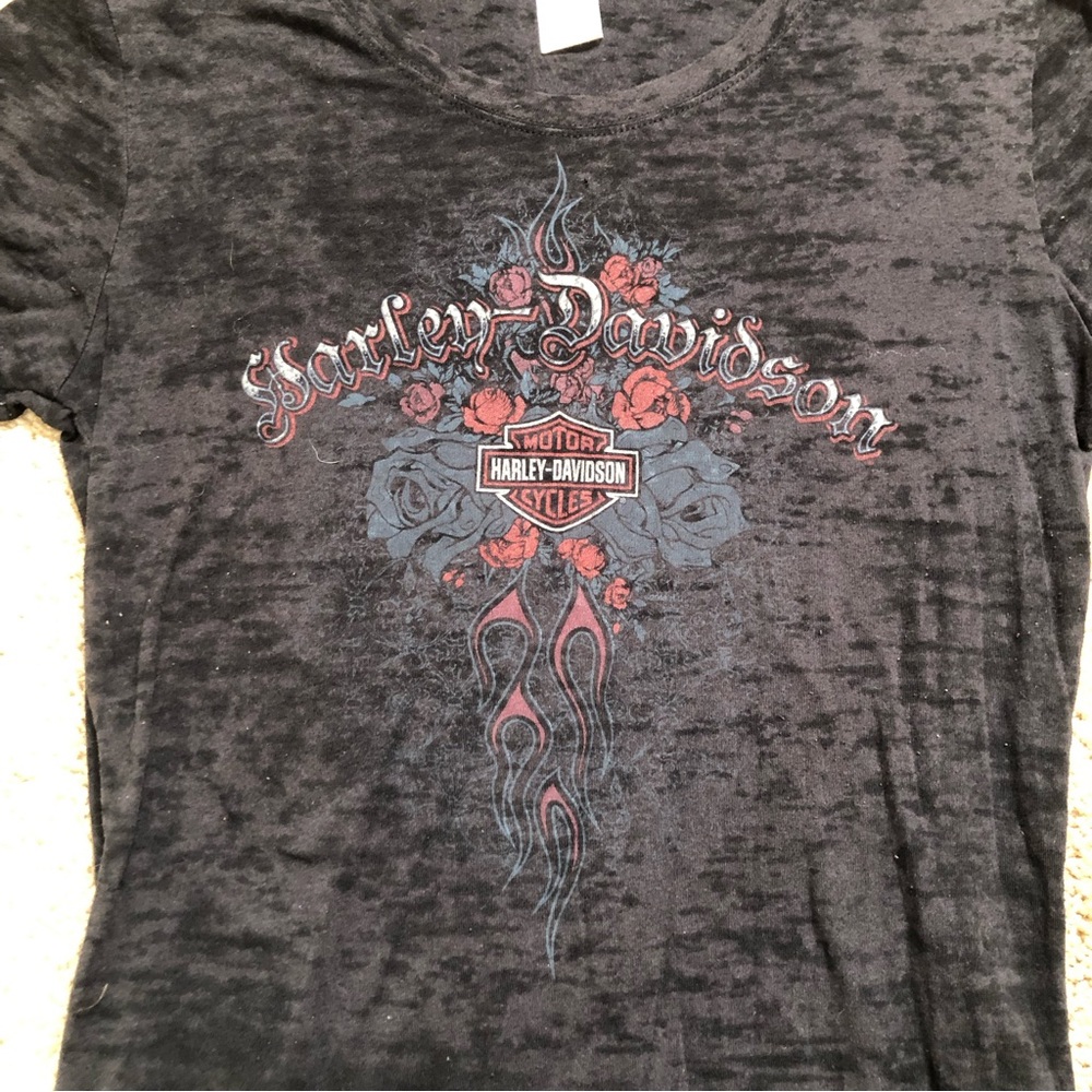Harley Davidson Motorcycles 2008 Burnout Graphic Rose Flames Tee